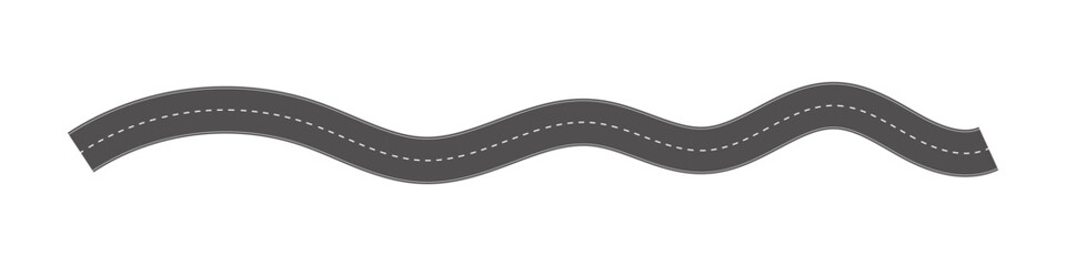 Wavy Curves road. Top view of race track. Winding road from top view vector illustration. Empty highway asphalt road, Ariel View Road, Empty highway black asphalt road with dividing lines.