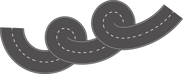 Wavy Curves road. Top view of race track. Winding road from top view vector illustration. Empty highway asphalt road, Ariel View Road, Empty highway black asphalt road with dividing lines.
