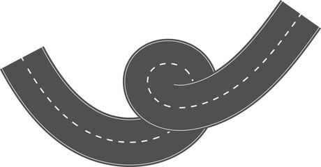 Fototapeta premium Wavy Curves road. Top view of race track. Winding road from top view vector illustration. Empty highway asphalt road, Ariel View Road, Empty highway black asphalt road with dividing lines.