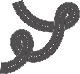 Wavy Curves road. Top view of race track. Winding road from top view vector illustration. Empty highway asphalt road, Ariel View Road, Empty highway black asphalt road with dividing lines.