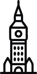 A striking outline depicts London's Elizabeth Tower, showing iconic clock face and design on transparent background