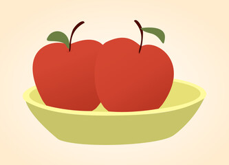 two red apple on bowl isolated on beige background