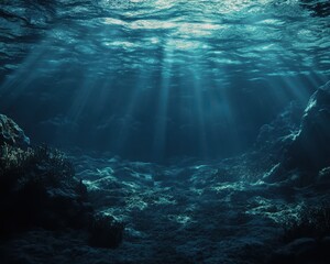 Mystical Ocean Depths. Underwater Scene Showcasing Coral Reefs and Marine Life in a Tranquil Aquatic Background