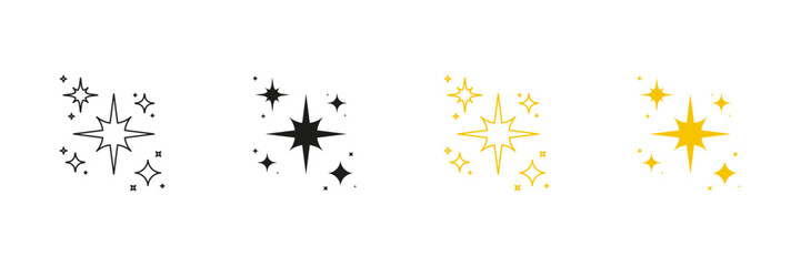 Obraz premium Sparkle Star Line And Solid Icon Set. Twinkling Starburst Symbol Collection. Isolated Vector Illustration