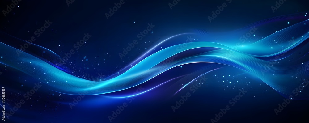 Poster abstract blue background with colorful neon light rays and speed lines, empty space in the center, d