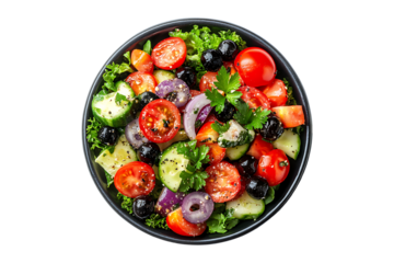 Top view of delicious salad isolated on transparent background