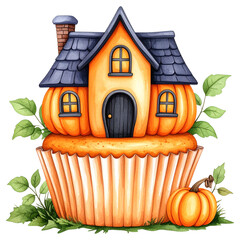 watercolor-style Halloween desserts, featuring cupcakes, donuts, candy, parfaits, Perfect for seasonal designs, stickers, scrapbooks, and party invitations. This charming set blends horror 