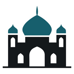 Set of Mosque icon, silhouette, outline, vector, illustration, isolated on a white background