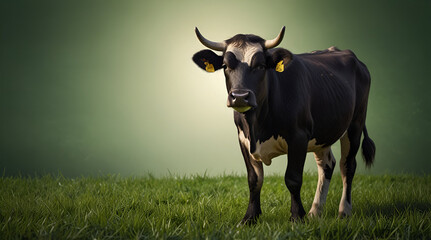 Eid al-Adha Qurban Animals – cow on green grass Background,generative.ai