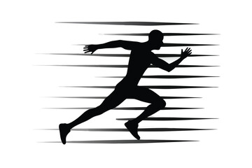 Silhouette Of Muscular Man Running, Dynamic Movement, Power, Sports, Full Body, Black