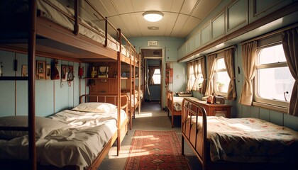 interior of a modern hostel room