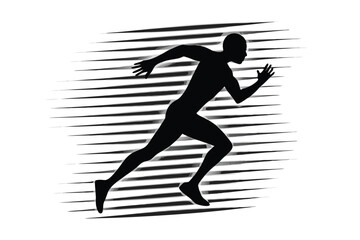 Black Silhouette of Running Man, Athletic Build, Dynamic Pose, Muscular Figure, Isolated