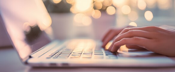 The laptop with hands engaged in productive typing during a cozy session.