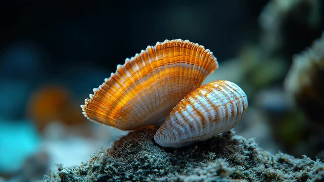 A sea shell on a rock in the ocean