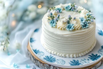 Fototapeta premium A classic vanilla buttercream cake with flowers