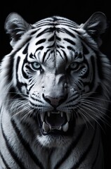 White tiger striped tiger in portrait