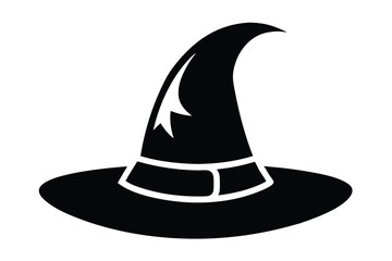 Black silhouette of a tall witch hat with star and band detail