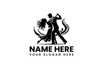 A stylish vector logo silhouette of a couple gracefully dancing tango with passion