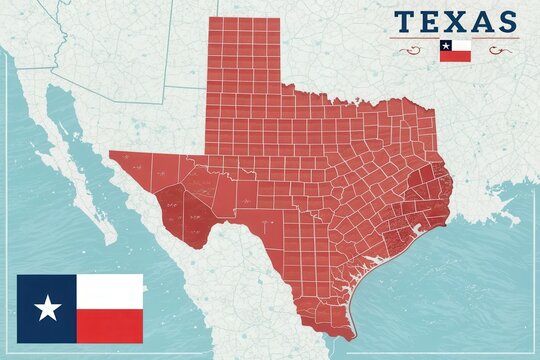 Detailed county map of texas with flag