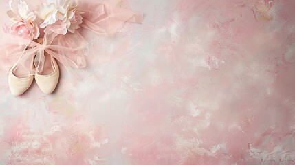 Ballet shoes banner or card with pastel background and copy space. perfect for adding text or promotional messages. For dance schools, recitals, invitations, artistic promotions or graceful-themed