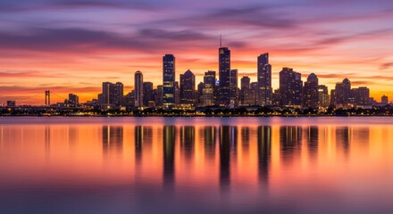 City Skyline at Sunset Reflection