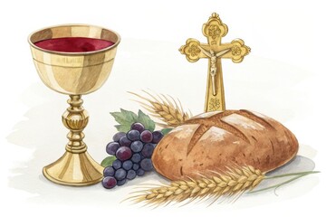 Watercolor painting of holy communion elements