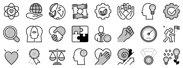 Fototapeta premium Icons in two tones about core values. Business concepts