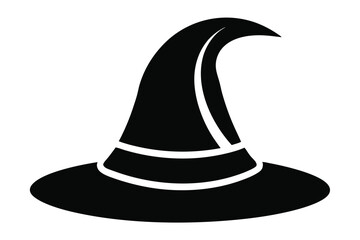 Black Silhouette of a Classic Witch Hat with a Curved Point and Brim