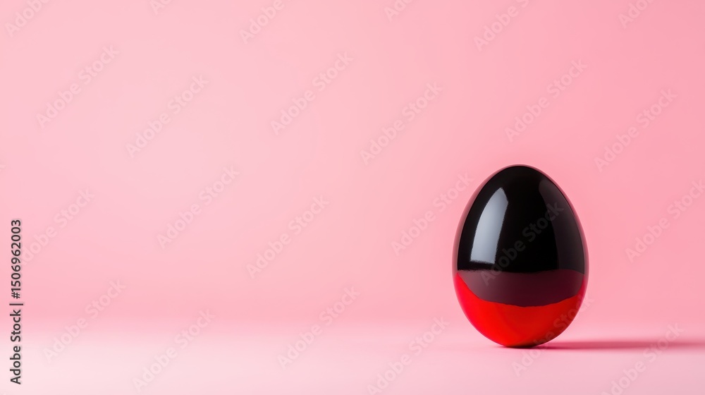 Poster a unique black and red egg rests elegantly on a soft pink background, combining modern design with a