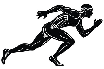 Silhouette of Fast Running Man, Motion Lines Behind, Black and White Athletic Art