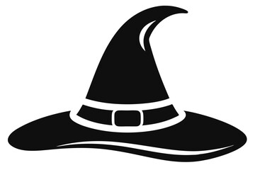 Halloween Witch Hat Icon Illustration Traditional Pointed Hat with Buckled Belt Silhouette