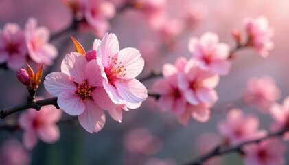 Obraz premium Delicate pink cherry blossoms, intricate branches , blossom, japan