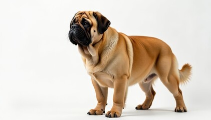 Obraz premium Imposing Mastiff, noble expression, pure white backdrop, canine, animal portrait
