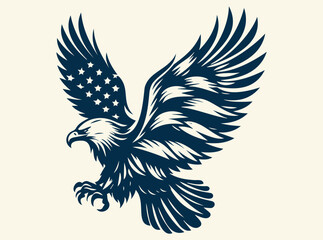 Obraz premium Bald Eagle with American Flag Wings Silhouette, Eagle With American Flag Vector, 4th of July vector Illustration File.