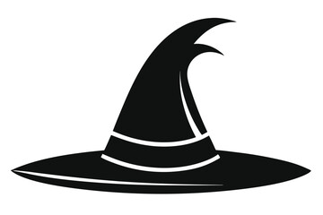 Halloween Black Silhouette Witch Hat with Two Points and Wide Brim Graphic