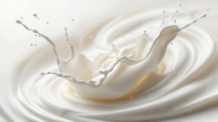 Milk or Cream Splash in Swirled White Texture, Close Up Macro Shot