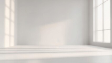 Fototapeta premium Sunlight Casting Window Shadows on White Wall in Empty Room Background