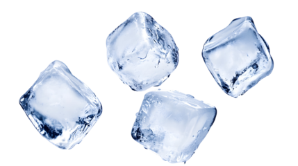 Four clear ice cubes isolated on a white background