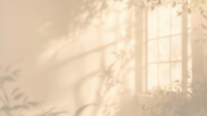 Soft Sunlight and Leaf Shadows on Wall from Window in Empty Room