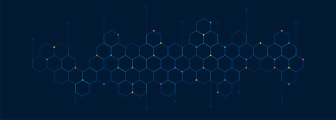 Abstract geometric figures and dots.