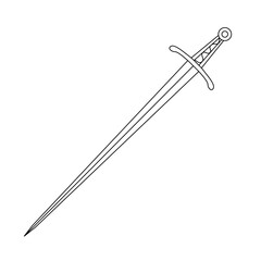 Thin medieval sword with a round pommel and simple crossguard. Hand drawn outline illustration for coloring books or historical-themed graphic design.