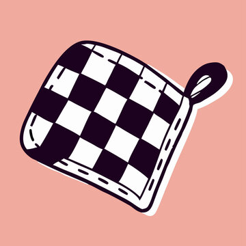 recommend clip art: Checkered Oven Mitt Kitchen Pot Holder Illustration