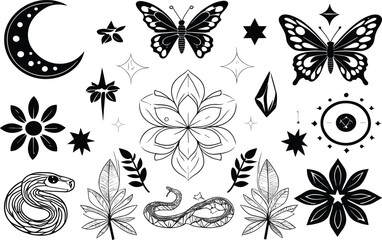 Mystic Boho Celestial Clipart | Linocut Silhouettes 