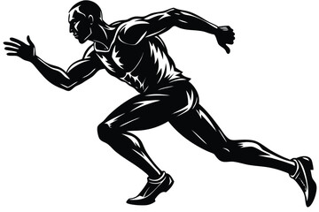 Black Silhouette Of A Runner Over White Background With Speed Line, isolated, action
