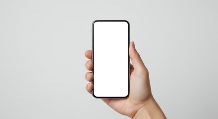 Hand holding smartphone with blank screen