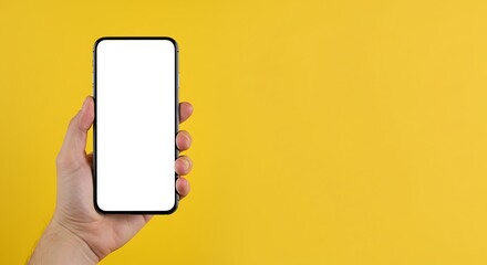 Yellow mockup screen held by hand