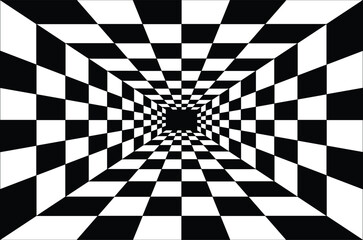 Naklejka premium Perspective of black and white squares, Abstract perspective geometric chess background. Perspective Geometric. a black and white checkered pattern. design in trendy style 