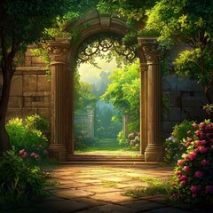 Fototapeta premium A mesmerizing portal within a verdant landscape.