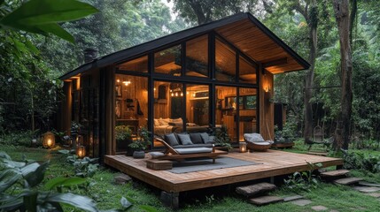 Obraz premium Serene Forest Cabin Retreat: Luxurious Getaway in Nature's Embrace