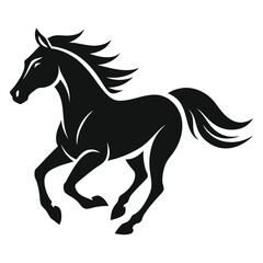 Dynamic Black Stallion Running Silhouette, Strong Muscular Horse Symbol Isolated on White